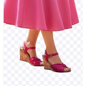 Impo Wedge Sandals Womens Size 10 Pink Strappy Memory Foam Floral